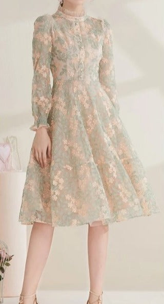 Robe Années 40 Dentelle Vintage Chic Gris