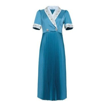 Robe Années 40 Perles Bleu