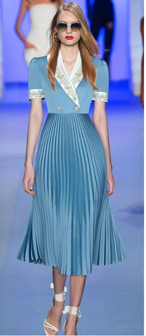 Robe Années 40 Perles Bleu