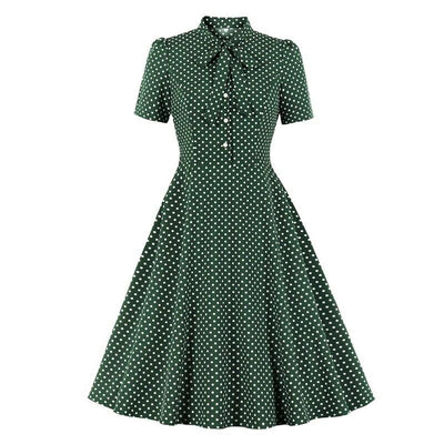 Robe Années 50 Vintage Vert Pois