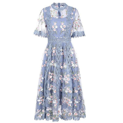 Robe Bleue Fleurs Vintage