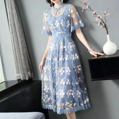 Robe Bleue Fleurs Vintage