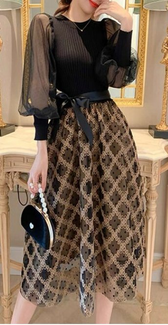 Robe Carreaux Noire Vintage 40s