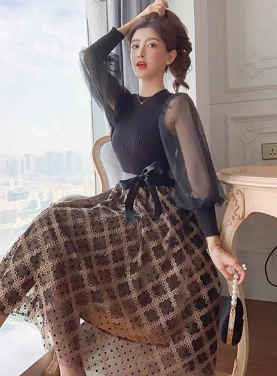 Robe Carreaux Noire Vintage 40s