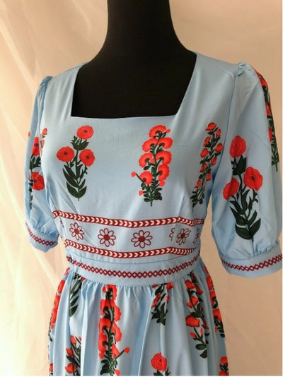 Robe Courte Vintage Fleurie Bleu