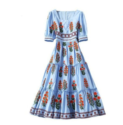Robe Courte Vintage Fleurie Bleu