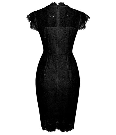 Robe Crayon Dentelle Vintage Noire