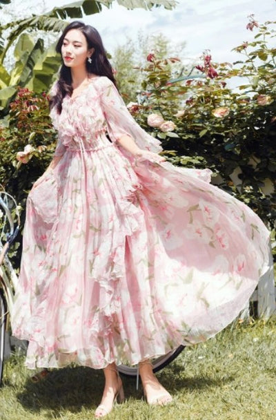 Robe Dentelle Rose Vintage