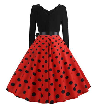 Robe Evasée Vintage Rouge Pois Noirs