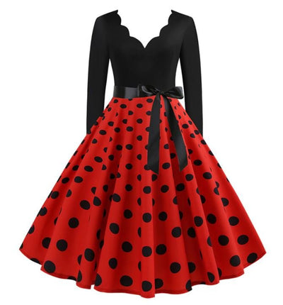 Robe Evasée Vintage Rouge Pois Noirs