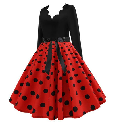 Robe Evasée Vintage Rouge Pois Noirs