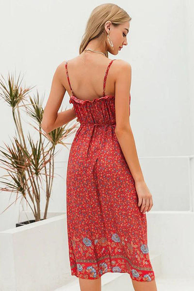 Robe Fleurie Rouge Vintage