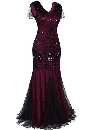 Robe Gatsby Longue Haute Couture Bordeaux et Noire