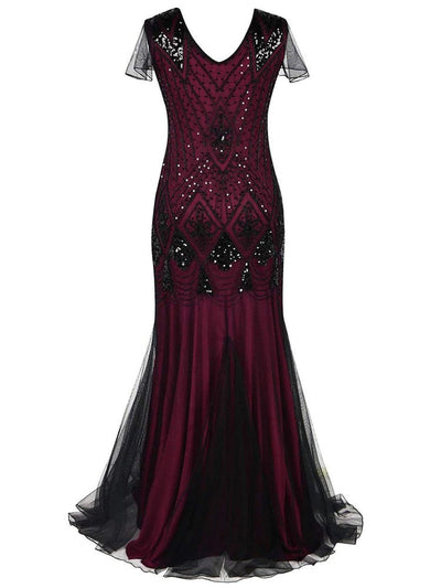 Robe Gatsby Longue Haute Couture Bordeaux et Noire