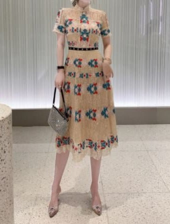 Robe Longue a Volant Vintage Champagne