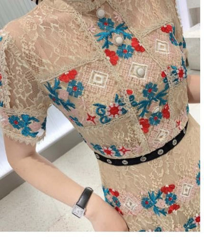 Robe Longue a Volant Vintage Champagne