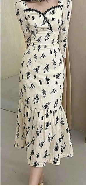 Robe Longue Fleurie Vintage Kaki