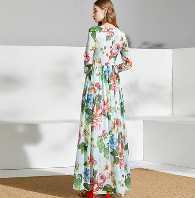 Robe Longue Fleurie Vintage Verte