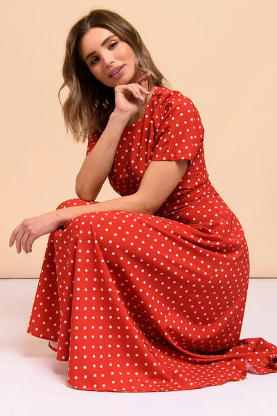 Robe Rouge à Pois Blanc Vintage