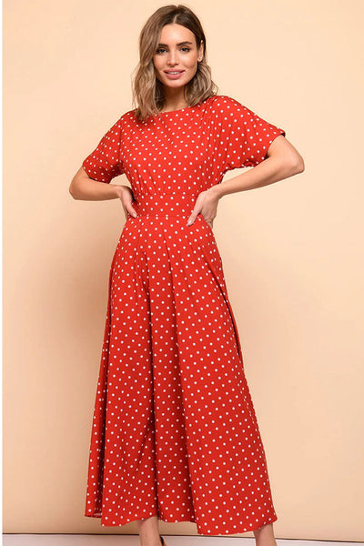 Robe Rouge à Pois Blanc Vintage