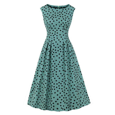 Robe Vintage Année 50 Verte Pois Noirs