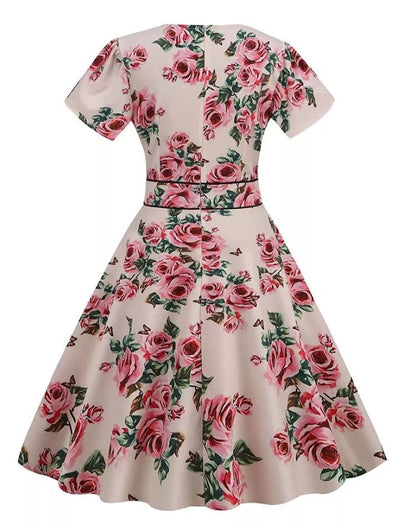 Robe Vintage année 60 Beige Fleurs