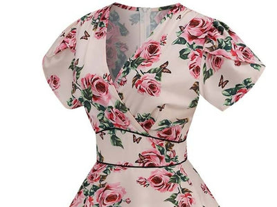 Robe Vintage année 60 Beige Fleurs