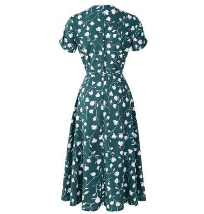 Robe Vintage Années 40 Fleurs Vert