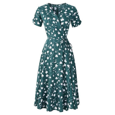 Robe Vintage Années 40 Fleurs Vert