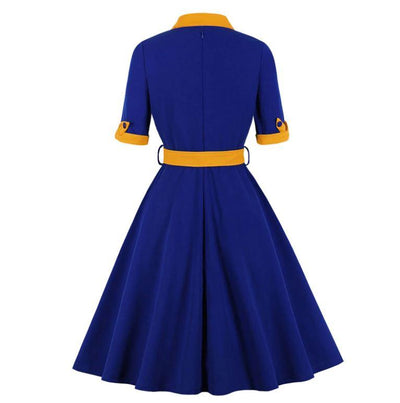 Robe Vintage Automne Bleu Jaune