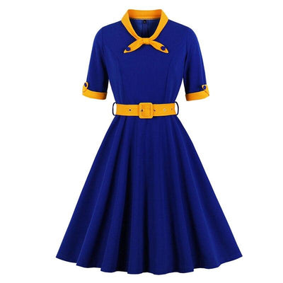 Robe Vintage Automne Bleu Jaune