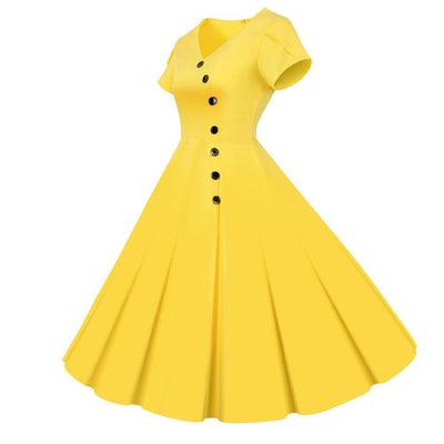 Robe Vintage Boutons Jaune