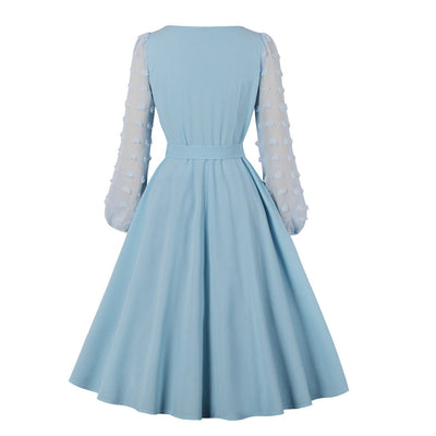 Robe Vintage Broderie Bleue Ciel