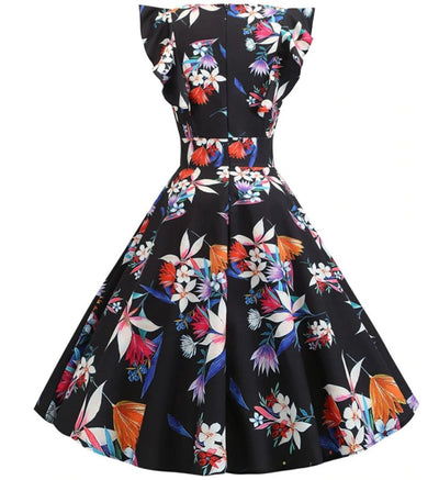 Robe Vintage Chic Rétro Noire Fleurie