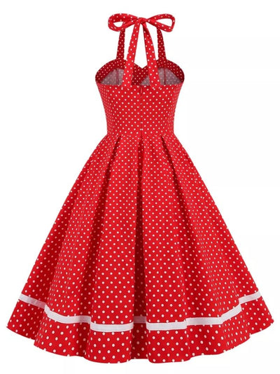 Robe Vintage Col Rond Rouge Pois