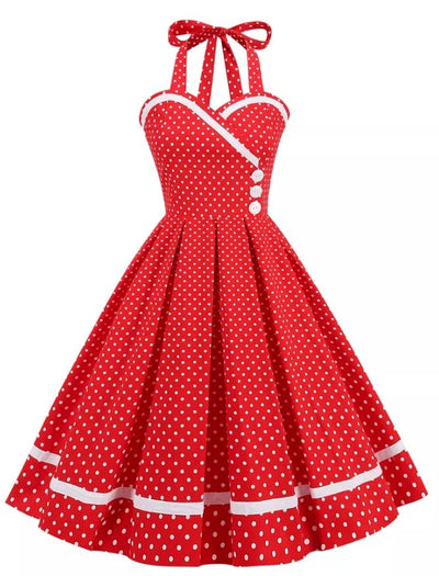 Robe Vintage Col Rond Rouge Pois