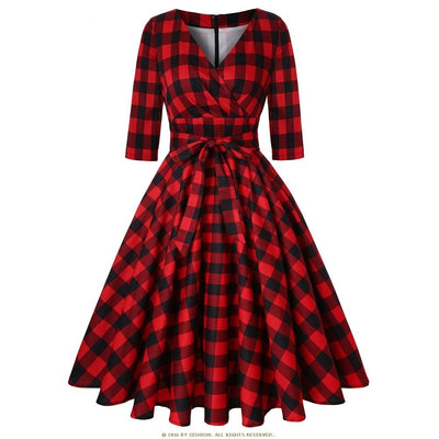 Robe Vintage Ecosse Rouge