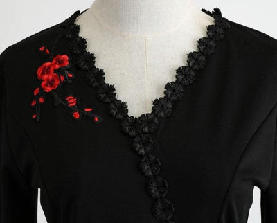 Robe Vintage Grande Taille Noire Fleurs Brodées