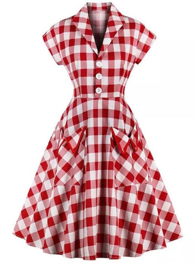 Robe Vintage Pin Up Quadrillée Rouge