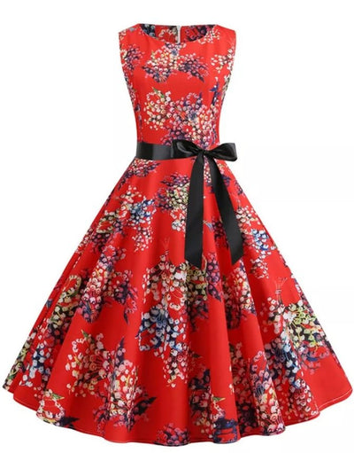 Robe Vintage Pin Up Rouge Fleurs