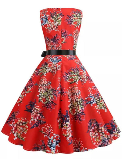 Robe Vintage Pin Up Rouge Fleurs