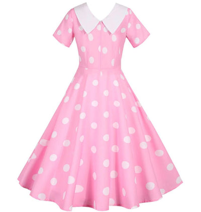 Robe Vintage Rose à Pois Blancs