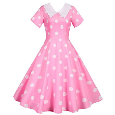Robe Vintage Rose à Pois Blancs