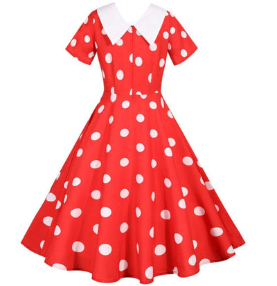 Robe Vintage Rouge à Pois Col Large