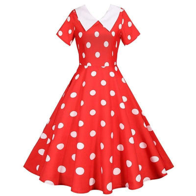 Robe Vintage Rouge à Pois Col Large