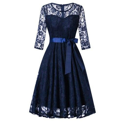 Robe vintage soirée manches longues bleue