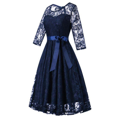 Robe vintage soirée manches longues bleue