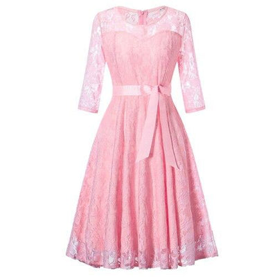 Robe vintage soirée manches longues rose