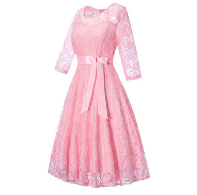 Robe vintage soirée manches longues rose