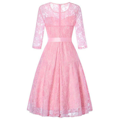 Robe vintage soirée manches longues rose